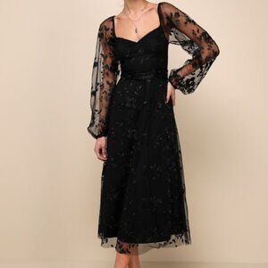 Lulus Darling Charisma Black Mesh Embroidered Midi Dress - Size XXL